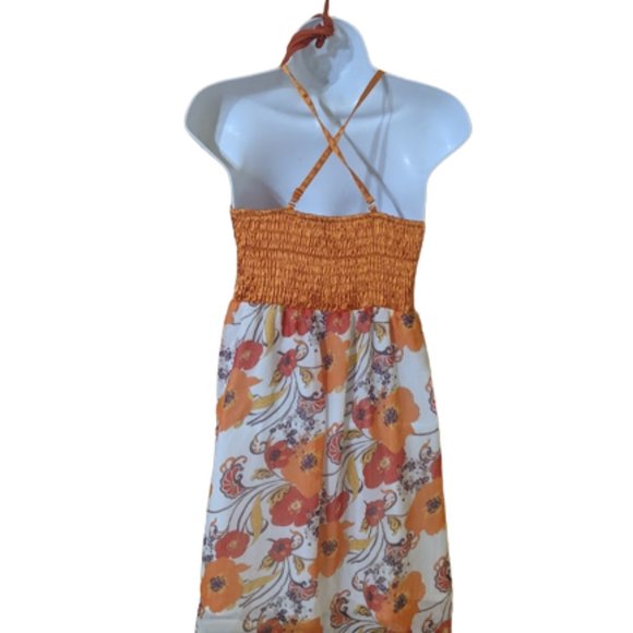 VINTAGE Orange White Summer Dress Size Medium - Picture 5 of 7